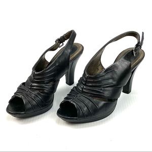 Naturalizer N5 Comfort Black Leather Open Toe Sandals High Heeled Size 5